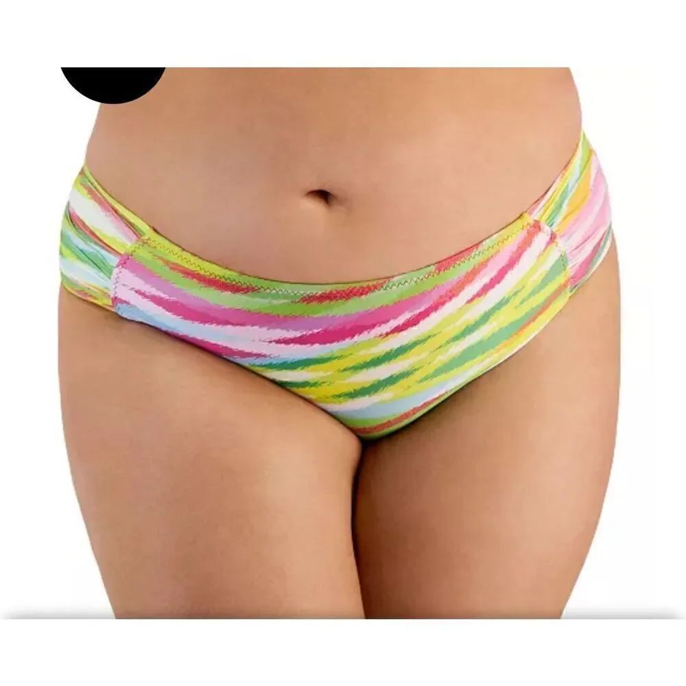 BECCA ETC Trendy Plus Size Awaken Shirred-Side Bikini Bottoms